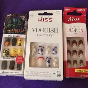 3 Sets Of Kiss Impress Design Medium Square Press On Nails